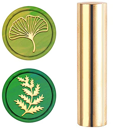 craspire Wachs-Siegelstempel, 2 Seite, Mini-Messingsäule, Siegelstempel, 15 mm, Für Hochzeitseinladung, Dekoration, Geburtstag, Grußkarten, Geschenk, Scrapbooking (Ginkgo & Farn)