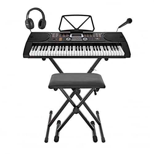Gear4Music 61 Key Piano Keyboard Touch Sensitive Keys Bluetooth Keyboard Piano Stand Bench Headphone
