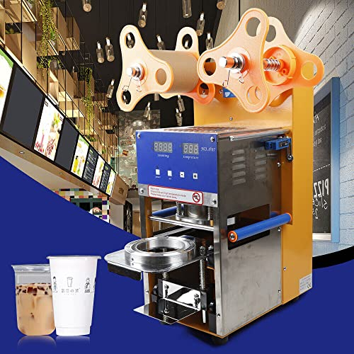 Versiegelungsmaschine Automatische Versiegelung Sealer Cup Maschine Pappbecher Versiegelungsmaschine 220V 400W Milchtee Versiegelungsmaschine 400-600 Tassen/H,Vollautomatische Cup Sealer Maschine