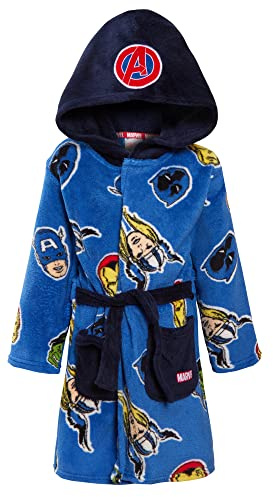 Marvel Avengers Dressing Gown For Boys Super Hero Kids Dress Up Hooded Bath Robe Blue 4 Years