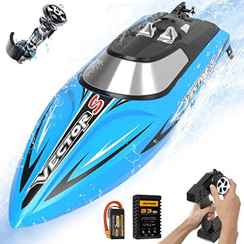 VOLANTEXRC Brushless Remote Control Boat, 30+ MPH 17.7 High Speed RC Boats for Pools and Lakes, 2.4GHz Racing Boat with Self Righting Rechargeable Battery Low Battery Alarm for Kids, Adult (Blue)