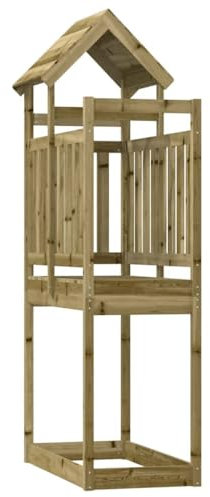vidaXL Pine Wood Playhouse - Play Tower with Optional Slide/Swing Set, Climbing Wall, for Outdoor/Garden, 52.5x110.5x214 cm, Brown