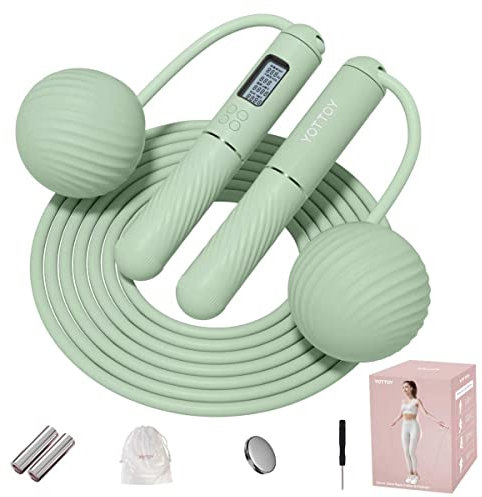 YOTTOY Skipping Ropes for Adults -Cordless Counter Jump Rope with Large Cordless Ball-Weighted Jump Rope for Women with LCD Display
