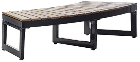 Marche Pieds Arrondi Pour Spa - L 109 X P 40 X H 25 Cm - Acier Et Bois D'acacia
