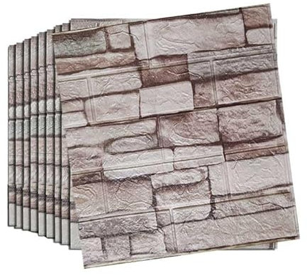 Camiraft Self Adhesive Wall Tiles 10PCS 3D Wall Panels 13×15’’ Brick Wallpaper Wall Panels Foam DIY Waterproof PE Foam Panel Thicken Wall Stickers for Kitchen Kids Room Living Room Bedroom,Roman Grey