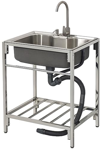 Fregadero con patas acero inoxidable Fregadero de cocina independiente al aire libre de un solo tazón para restaurante Fregadero de cocina con lavabo de grifo para lavandería de garaje