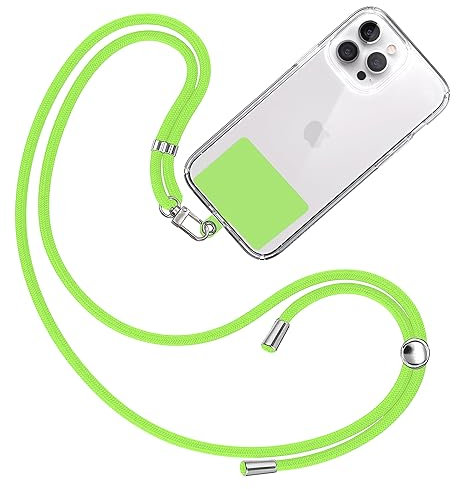 TBOC Cuerda Móvil Cuello Universal [Verde Flúor] Correa Funda Teléfono Móvil - Cinta Cadena Colgante con [Parche Verde Flúor] - Cordón Lanyard con Enganche Llavero Móviles Llaves