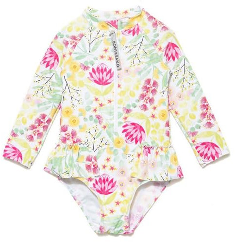 BONVERANO Traje baño bebé protección Solar UPF 50+ Cierre Cremallera con Volantes (Loto, 6-9 Meses)