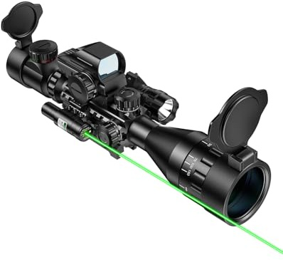 MidTen 4-16x50 AO Hunting Rifle Scope Dual Illuminated Optics & Illuminated Sight 4 Holographic Reticle Red/Green Dot Sight & Laser Sight & Flashlight