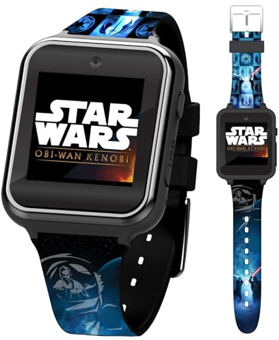 Star Wars Kinder-Smartwatch mit Obi-Wan Kenobi-Design, 10 Zifferblätter, Selfie-Kamera, Sprach- und Videorecorder, Schrittzähler, Taschenrechner, Alarm, lustige Spiele und 3 Hintergrundbilder, passend