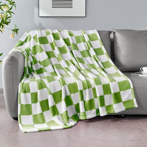 Edenleaf Grüne karierte Decke, weiche, gemütliche Fleece-Überwurfdecken für Bett, Sofa, Couch, Camping, ultraflauschige Überwürfe für alle Jahreszeiten, 152,4 x 203,2 cm, Grün
