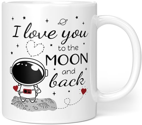 Geburtstagsgeschenk Frauen Männer - Geburtstag Frau Mann - Weihnachtsgeschenke Frauen (I love you - Moon - White) Keramik 330ml