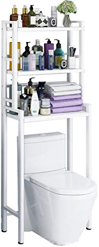 DOFFO Scaffale da pavimento per lavatrice sopra il WC, scaffale sopra il lavello in acciaio inossidabile, distanza tra gli strati regolabile (White)