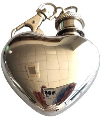 CNFLASK Heart Shaped 30ml Keychain Flask Mirror Polished Mini Hip Flask 304 Stainless Steel Snuff Bottle with Key Chain (1pc, Mirror)