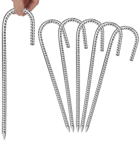EFUTURETIME 6 x Ancrage au Sol 30cm Piquets de Tente, Piquet Ancrage Galvanisés Sardines de Fixation, Piquets de Terre Ø8mm en J pour Auvents, Camping, Trampoline, Abri de Jardin