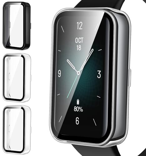 ivoler 3 Stück Hard PC Hülle mit Glas Displayschutz für Honor Band 9, Vollständige Abdeckung Schutzhülle Ultradünne Kratzfest Schutz Case, 2 Transparent + 1 Schwarz