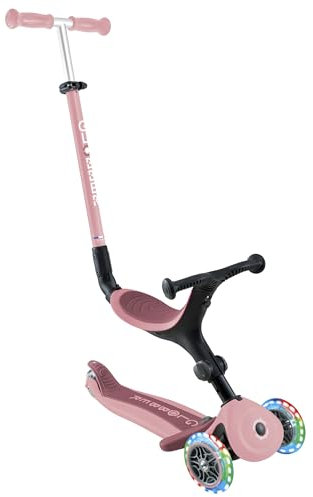 GLOBBER GO-UP Active Lights 3in1 – Tretroller, Dreirad und Laufrad für Kinder – höhenverstellbares Kinderfahrzeug – 3rädrig bis 7 Jahre – Bunte LED-Leuchtrollen - pastellrosa-rosa