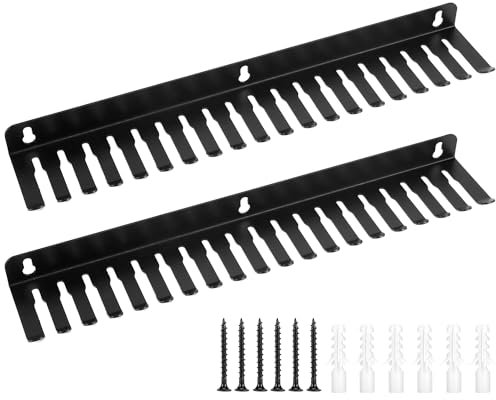 QWORK Cable Hanger Organizer for Efficient Cable Management - 19 Slots Each, 2-Pack, Wall Shelf Mount, Black - Ideal for Home and Office, Supports Various Cables