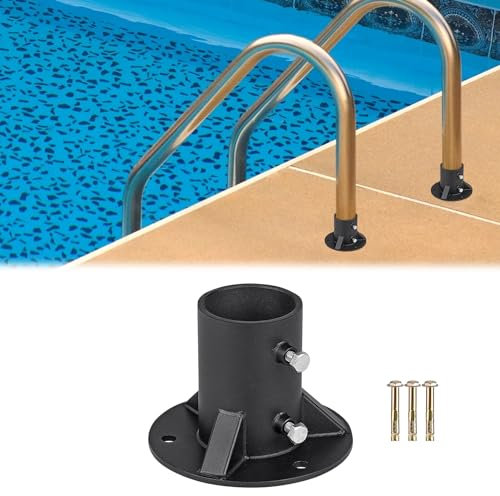 Ancre de poteau de fixation pour échelle de piscine - 52 mm - Robuste - Pour clôture, boîte aux lettres - Socle de montage pour drapeau - Bride de sol en métal (65 mm)