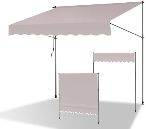 ISOISL - Tenda da sole a clip da 250 cm di larghezza, tenda da sole per balcone con manovella, resistente ai raggi UV, regolabile in altezza, protezione solare e impermeabile, tenda da balcone senza