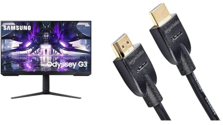 Samsung Monitor Gaming Odyssey G3 (S27AG322), Flat, 27, 1920x1080 (Full HD), VA, 165 Hz & Amazon Basics - Cavo HDMI 4K da 0,9 m, alta velocità con Ethernet 18 Gbps, 4K@60 Hz, 2160p, Nero