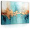 WallArena - Leinwand Bilder - Küche Abstrakt Kunst Gold Blau - 120x80 cm Leinwandbilder - Bild auf leinwand - Wandbild XXL groß Wandbilder für Wohnzimmer Schlafzimmer Wohnzimmerbilder Modern