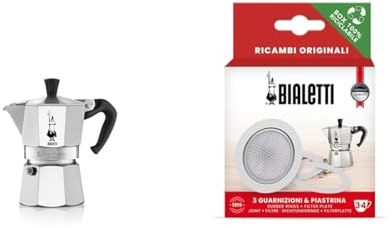 Bialetti - Moka Express: La Cafetière Expresso Iconique, Le Vrai Café Italien, Cafetière 3 Tasses & Ricambi, Includes 3 Gaskets and 1 Plate, Compatible with Moka Express, Fiammetta, Break