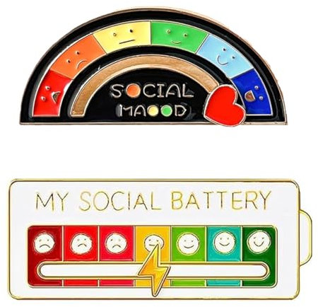 AEIOPRS 2 Pcs Social Pin Funny Social Mood Brooch for 7 Days Interactive Mood Social Battery Enamel Pin Badge Pin Nice Brooch Jewelry White Changeable