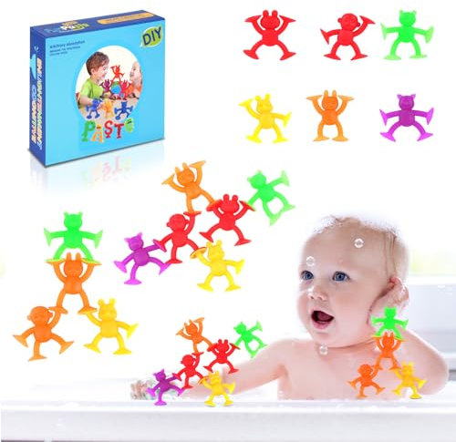 Vicloon Saugnapf Spielzeug, 12 Stück Badespielzeug Kinder, Montessori Saugspielzeug Ab 3 Jahr, Silikon Bausteine Badewannenspielzeug Sensorik Für 4-8 Jahre