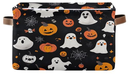 Cgiub Halloween Boo Storage Basket Foldable Fabric Storage Bins with Handles Closet Organiser Dog Toy Basket for Trick-or-Treat, Bedroom, Shelf, Office, 2 Pack
