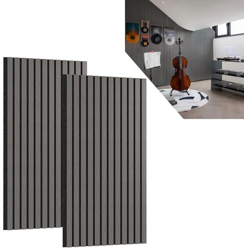 ACXIN 2er Set Akustikpaneele Holz 3D Holzpaneele Wand Eiche Echtholz-Furnier auf Akustik-Filz 120 x 60 cm Lamellenwand Wandpaneele Wandverkleidung Akustikplatten für Flur Wohnzimmer Büro, Anthrazit