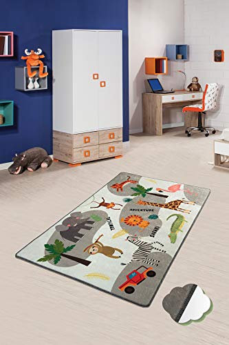 Bosdela Kinderteppich - und Babyteppiche – Vielfältige Designvariationen 100x160 cm Safari – Rutschfest, hypoallergen & pflegeleicht, idealer Spiel- und Krabbelteppich für Kinderzimmer & Abenteuerdeko
