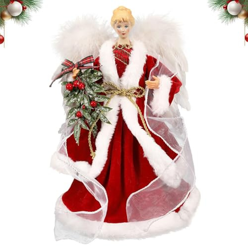 Ange De Noel pour Sapin | Cime d'arbre De Noël Topper d'arbre De Noël | Décoration Ange Noel avec Ailes en Plumes Blanches | Décoration De Maison d'ange Féerique