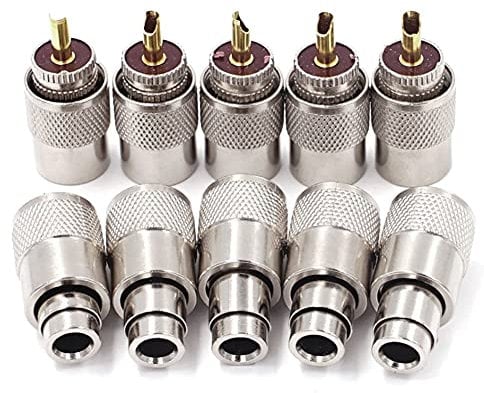 Faeymth 10Pcs/Lot Screwed Coupling Connector PL259 UHF Male Plug with Reducer for RG8X Coaxial Cable +Tube UHF RG8X Connectors