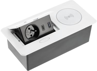 GTV Möbelsteckdose AVARO Plus, 5W Induktionsladegerät, USB-A und USB-C, kompakte Bauweise, Farben: Weiß, Schwarz, Aluminium, ideal für Home-Office und Gewerbe