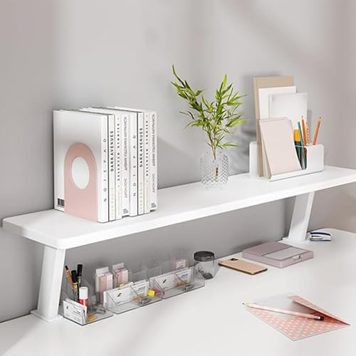 VetraGlow Clamp On Desk Shelf, 32 Inch Single Tier Organizer Shelves Adjustable, Suitable for Desktop Bookshelf Above Storage Rack White
