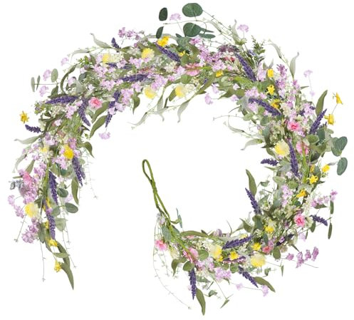 HUAESIN 5.9FT Wildflower Garland Summer Mantel Garland for Decorating Spring Flower Garland with Lavender Daisy Hanging Vine for Fireplace Window Wall Party Wedding Table