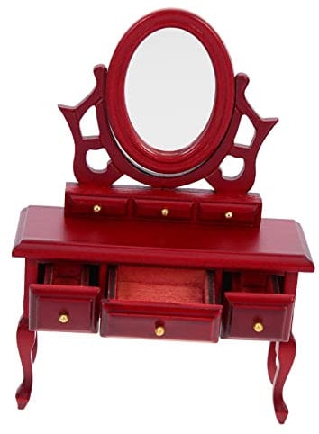 JOINPAYA Miniatur Schminktisch Modell Für Puppenhaus Rote Deko Für Miniaturmöbel Für Kreative Fotoprops Liebevolle Gestaltung