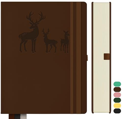 Qefuna Notebook A5 foderato, Bullet Journal A5 blocco note spesse, 360 pagine, copertina rigida in pelle notebook, 100gsm carta foderata per le donne uomini ufficio scuola diario, 14,5 x 21cm, marrone