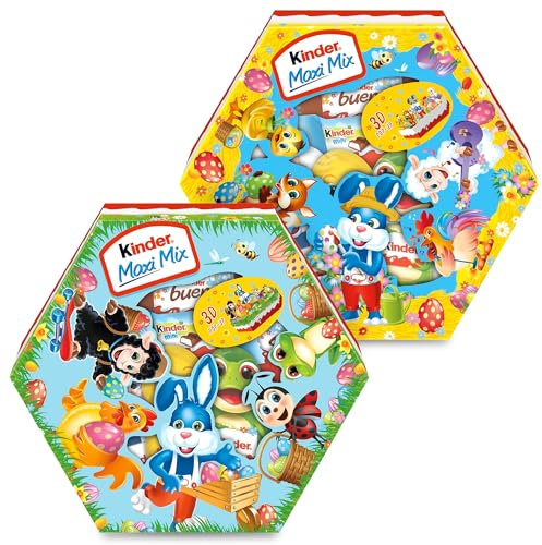 Kinder Mix Schoko-Osternest gelb und grün 2x143 g, verschiedene Minis & Hohlfiguren, Ostern, ideal als Geschenk, mit 3D-Pop-Up