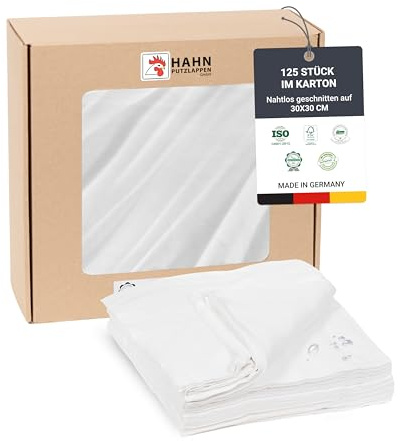 Hahn Putzlappen® Trikot Polo Baumwolle Weiß [125 STK.] – 30×30 cm – Dünn, saugstark & langlebig – Für Werkstatt, Haushalt & Auto – 100 % Recycling – Made in DE