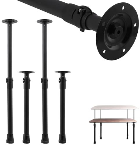 Frebuta Lot de 4 pieds de bureau ronds en métal pré-fabriqués, télescopiques, robustes, en tube d'acier inoxydable, 43,2 à 76,2 cm, robustes (43,2 à 76,2 cm)