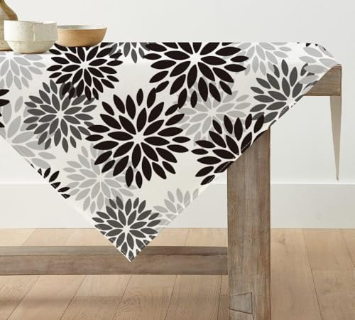 Artoid Mode Blumen Schwarz Dahlien Halloween Tischwäsche, Saisonnal Herbst Küche Tisch Dekoration Drinnen Urlaub Party Dekor 100x100 cm