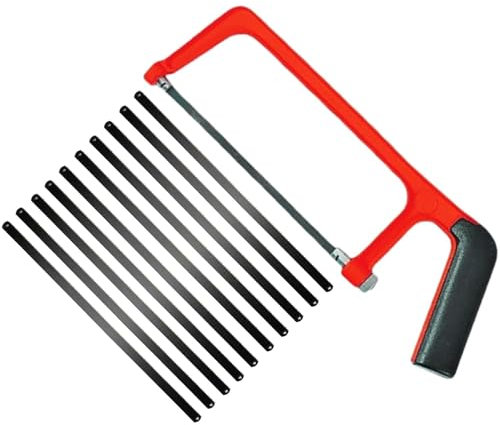 Junior Hacksaw – Small Hack Saw for Metal, Plastic, Wood & PVC – Mini Adjustable Angle Hacksaw with 20cm Blade, Lightweight Hand Tool for DIY, Beginners, and Home Projects (Red)