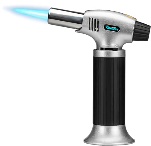 KinetiFire Butane Torch Lighter, Refillable Kithcne Torch with Safety Lock, Continuous Flame Mode, Adjustable Flame for Kitchen, Soldering and Bakingl(Butane Gas Not Included)
