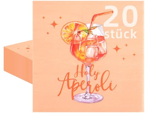 20 Stück Aperol Deko Servietten Geburtstag,Aperol Spritz Jga Deko,33×33cm Aperol Geschenk Servietten Orange Mit”Holy Aperoli”Für Partys.Zitronen Servietten Für Jugendweihe,Hochzeit, Geburtstagsfeier