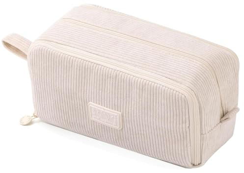 Federmäppchen Federtaschen Mädchen Mäppchen, Große Kapazität Pencil Case Cord Federmäppchen für Schule & Büro Erwachsener Mädchen Geschenk, Cream