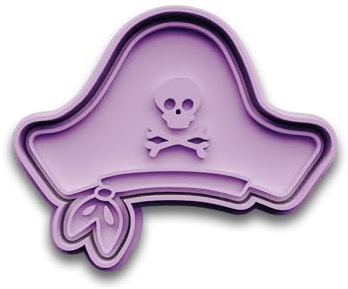 Piratenhut Keksausstecher mit Totenkopf Symbol – Schwarze Ausstechform aus PLA – zweiteilig mit Stempel – Backform für Kindergeburtstage & Piratenfans