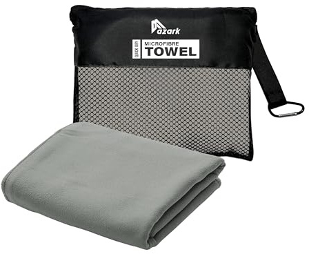 azark Microfibre Towel – Quick Dry, Lightweight & Super Absorbent – Gym, Travel, Yoga, Camping & Beach – Soft & Durable – Multiple Sizes (Grey, XX Large)