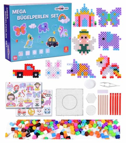 10.000 Bügelperlen Set mit versch. Farben, Steckplatten und Zubehör - 5mm Perlen Bastel Box - Perfektes Weihnachts Geschenk
